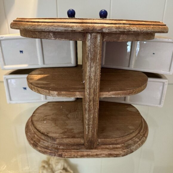 Apothecary Chest Latch Drawers Blue White Ceramic HEAVY Wood Bohemian Boho Decor - Picture 13 of 13